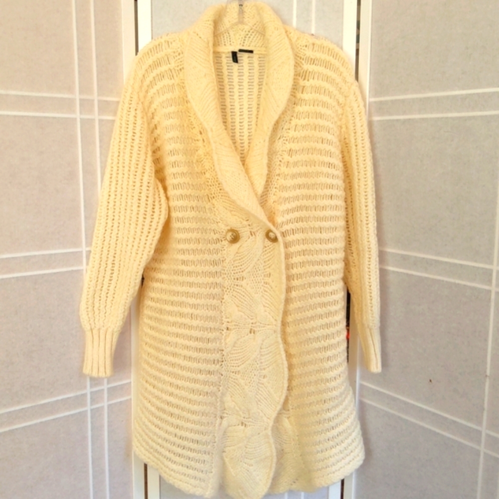 Stile  Benetton wool mohair blend cream color open knit sweater cardigan